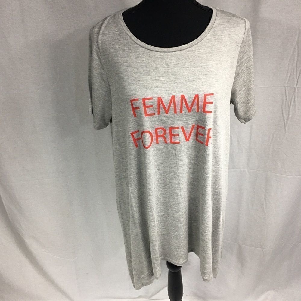 NWT Small 10/12 Ellos long tee nightshirt tee gray Femme Forever red letters